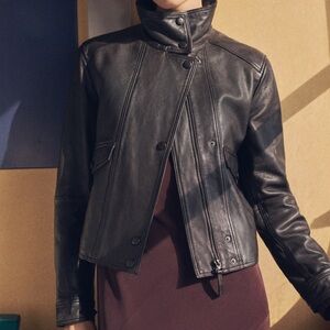 Mango Funnel Neck Leather Jacket SOLD